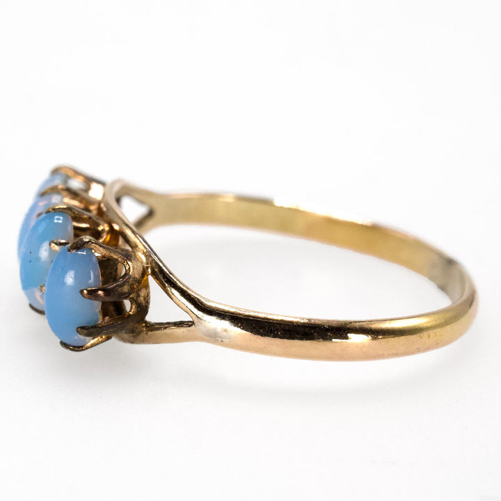 Victorian Yellow Gold Ring with 4 Oval Blue Opals