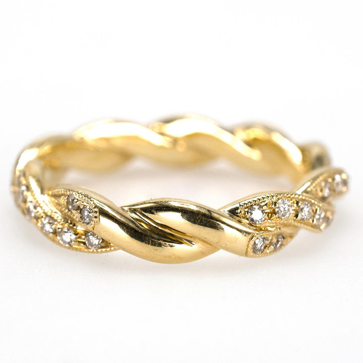 14K Yellow Gold Twisted Diamond Wedding Band