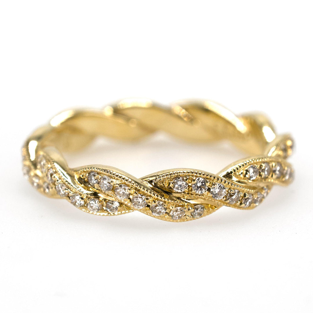 14K Yellow Gold Twisted Diamond Wedding Band