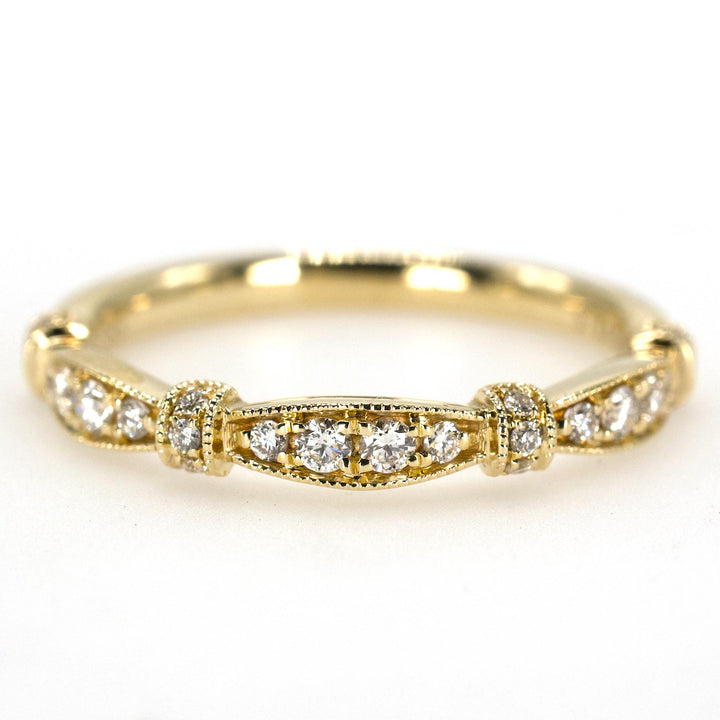 Cinched Yellow Gold and Diamond Wedding Band