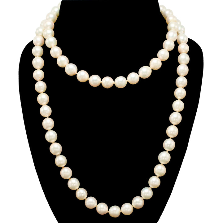 Vintage 34-inch Strand of 10mm Cream Colored White Akoya Pearls