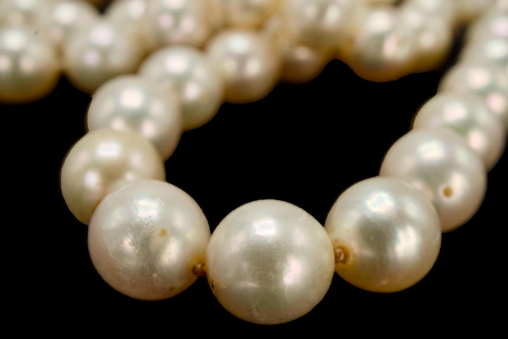 Vintage 34-inch Strand of 10mm Cream Colored White Akoya Pearls