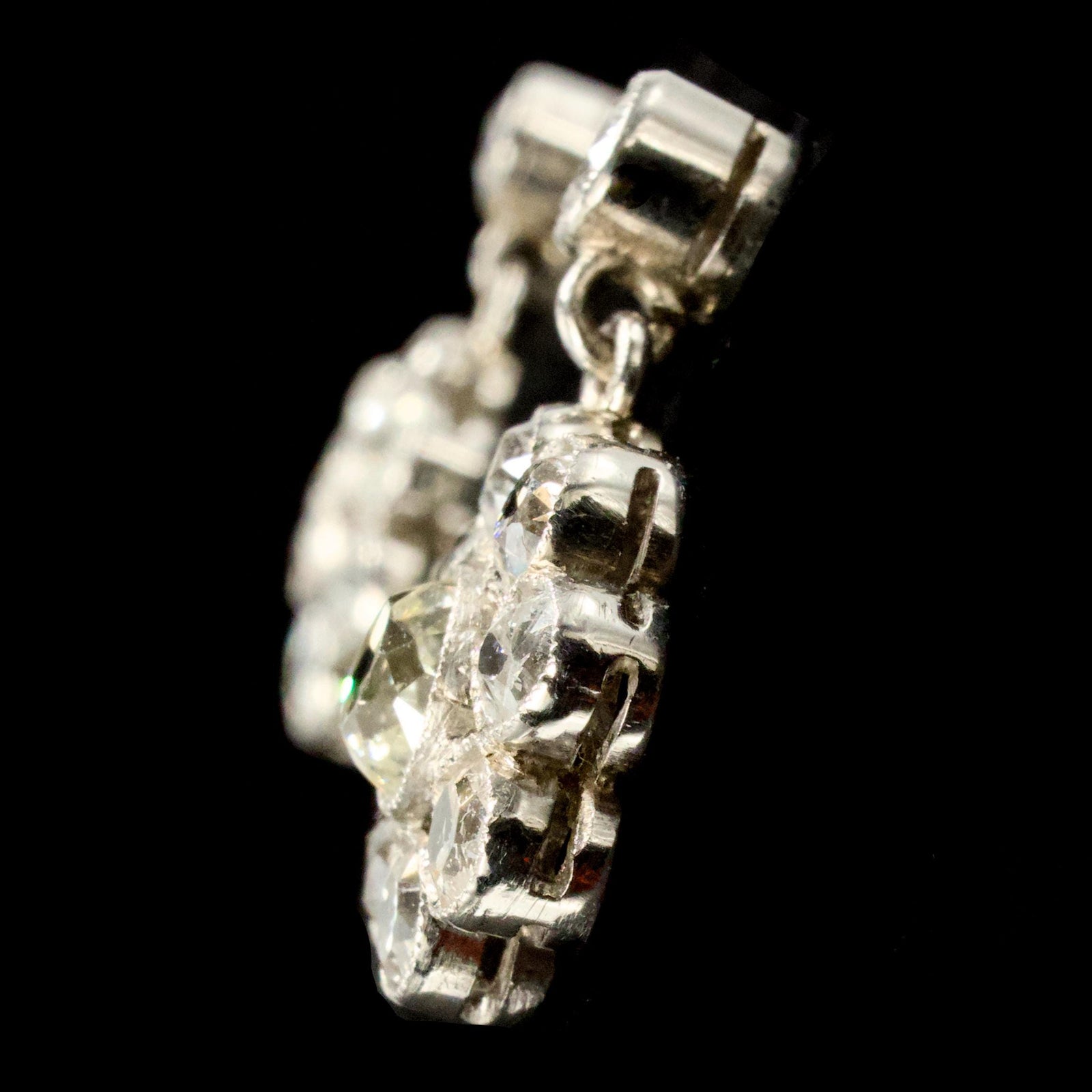 Edwardian Platinum Old Mine Cut Diamond Flower Drop Earrings