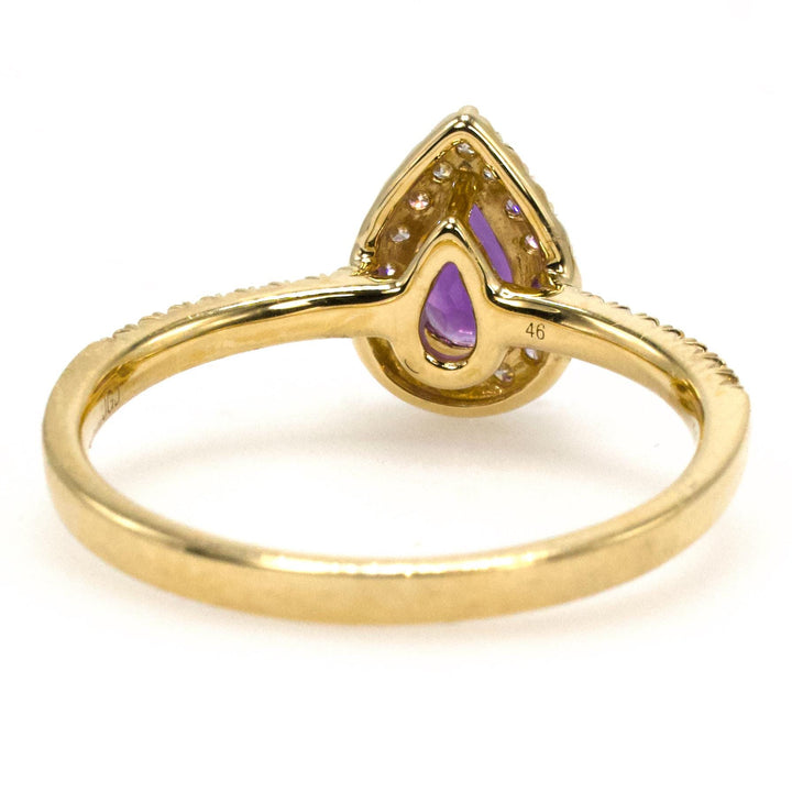 14K Yellow Gold Pear Cut Amethyst Engagement Ring with Diamond Halo