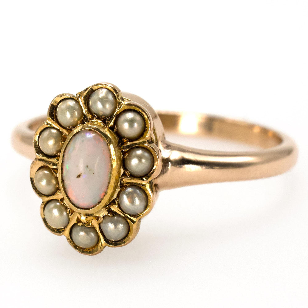 Victorian Opal and Seed Pearl Halo Ring in Gold