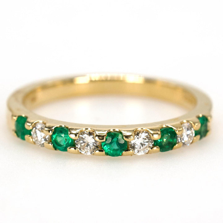 Yellow Gold Diamond and Emerald Anniversary or Wedding Band