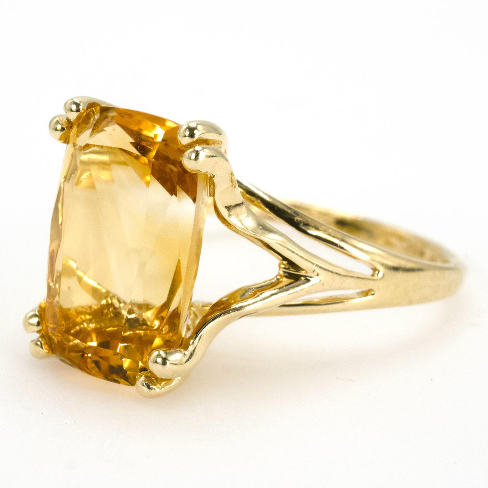 Large Elongated Cushion Cut Citrine in Split Shank Yellow Gold Ring Setting