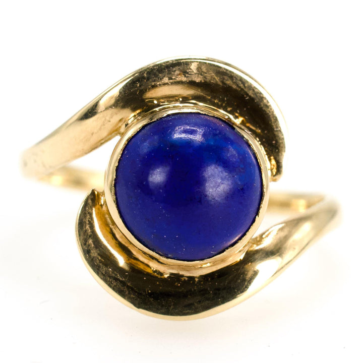 Midcentury Swirling Gold Lapis Lazuli Bypass Ring