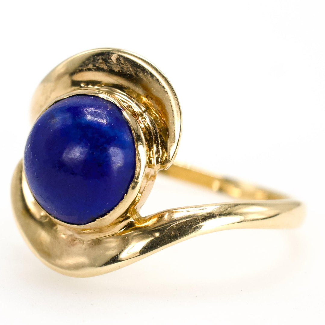 Midcentury Swirling Gold Lapis Lazuli Bypass Ring