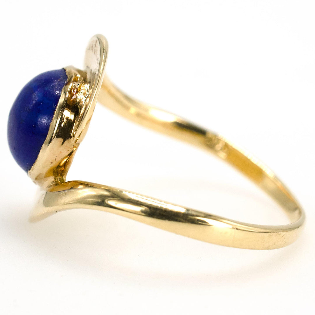 Midcentury Swirling Gold Lapis Lazuli Bypass Ring