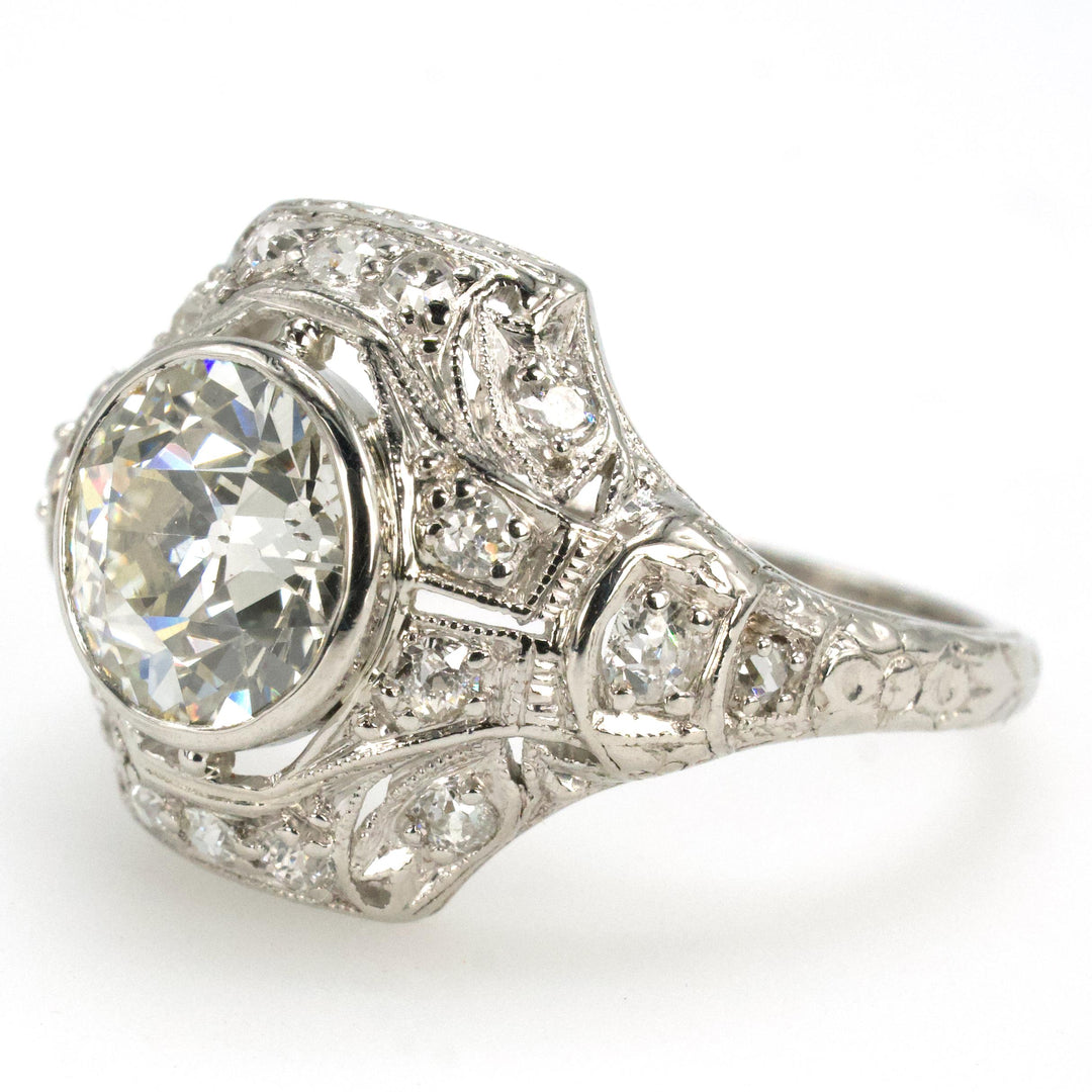 Edwardian Platinum Engagement Ring with 1.62 Carat Old European Cut Center Diamond