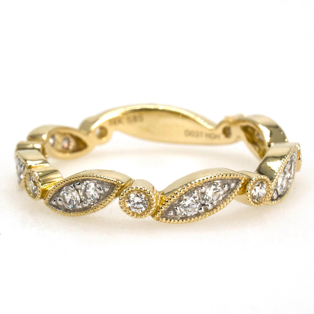 Yellow Gold and Diamond Diagonal Wedding Band