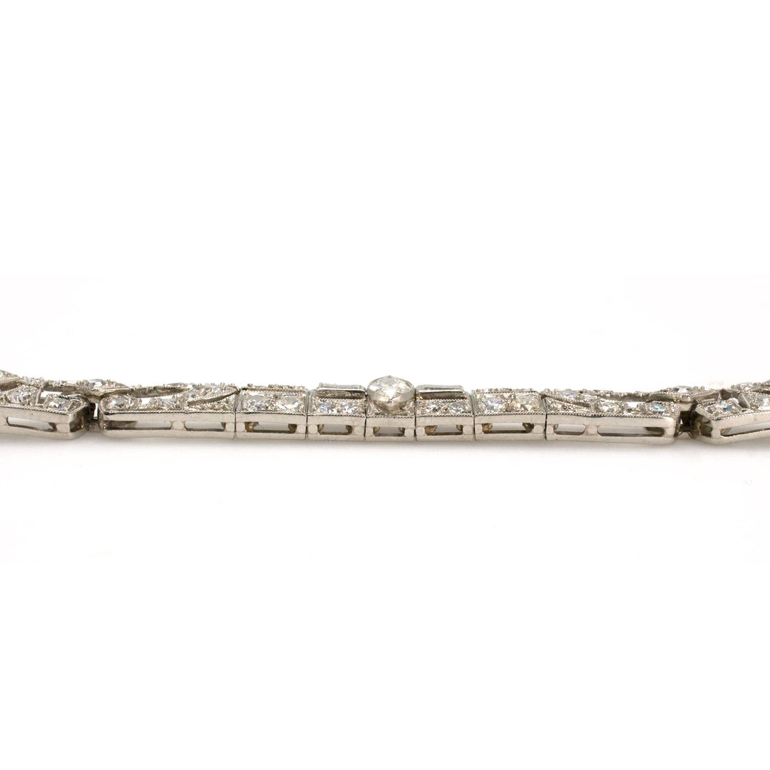 Art Deco Platinum and Diamond Openwork Link Bracelet with 3.25 Carats of Diamonds