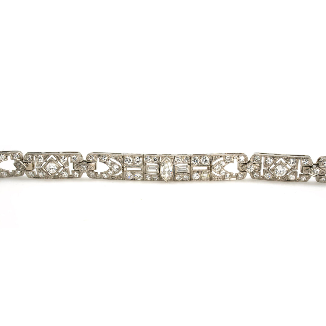 Art Deco Platinum and Diamond Openwork Link Bracelet with 3.25 Carats of Diamonds