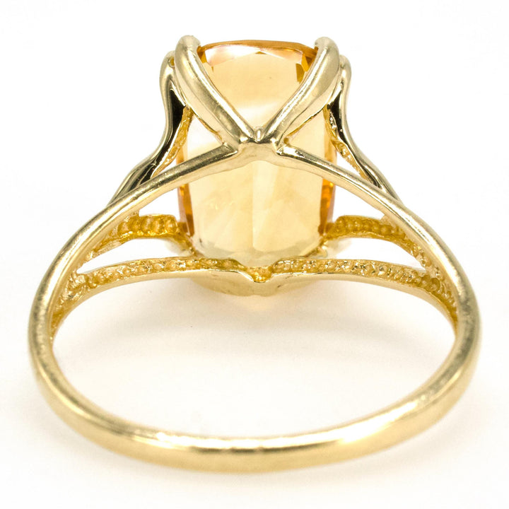 Large Elongated Cushion Cut Citrine in Split Shank Yellow Gold Ring Setting