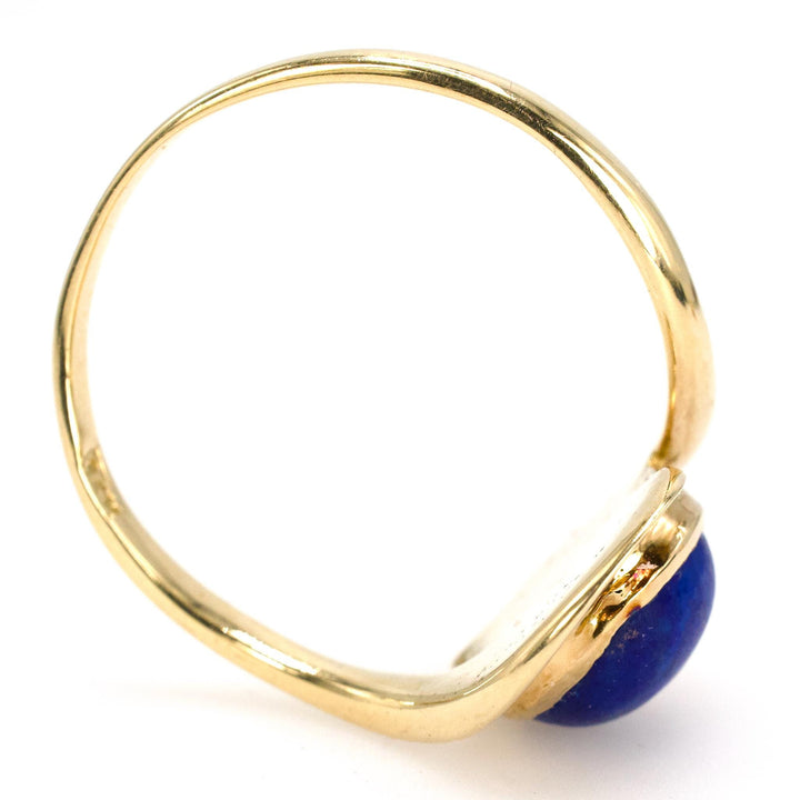 Midcentury Swirling Gold Lapis Lazuli Bypass Ring