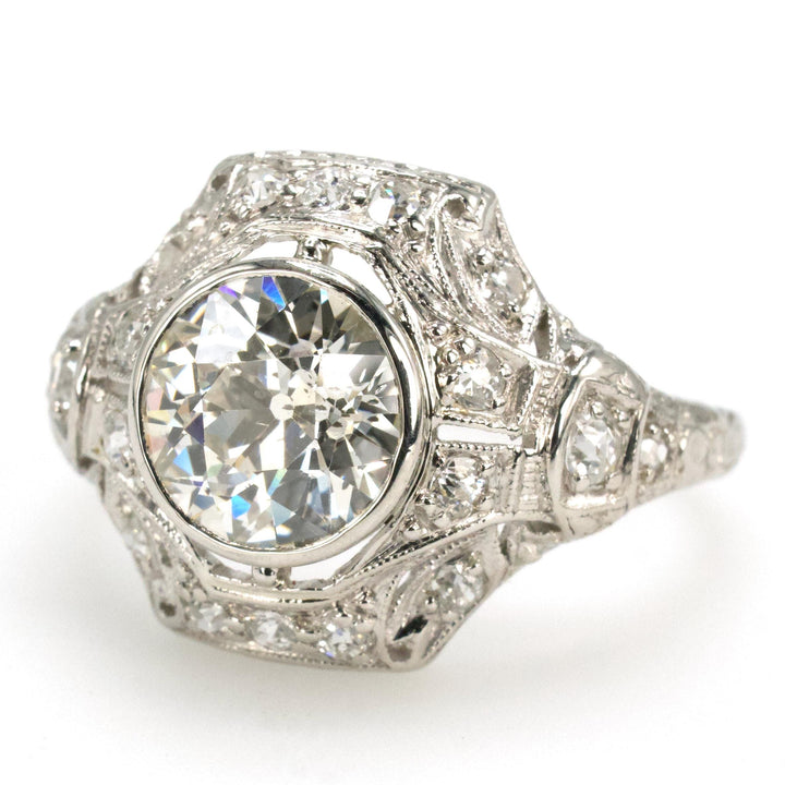 Edwardian Platinum Engagement Ring with 1.62 Carat Old European Cut Center Diamond