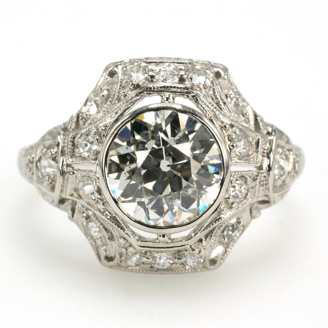 Edwardian Platinum Engagement Ring with 1.62 Carat Old European Cut Center Diamond