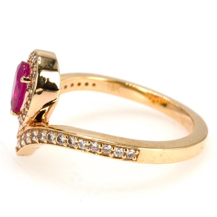 Art Nouveau Style Pear Ruby and Diamond Tiara Style Ring