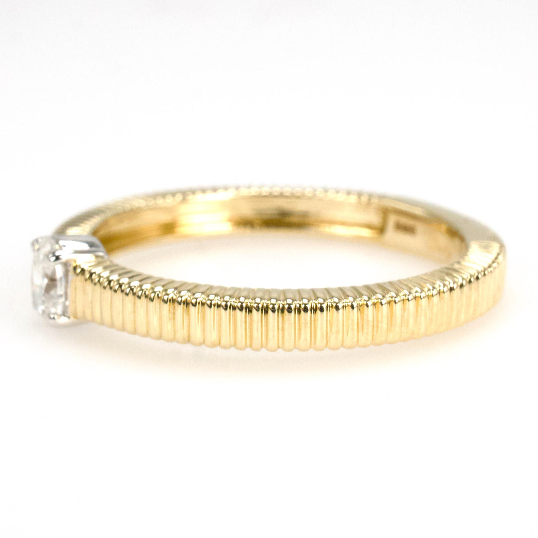 Ribbed Yellow Gold Band with Small Oval Diamond