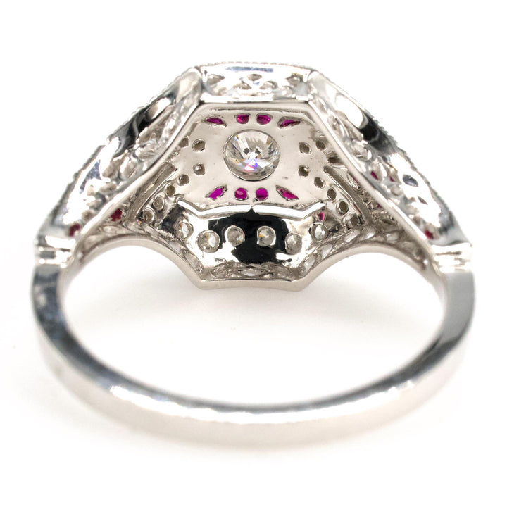 14K White Gold Diamond and Ruby Art Deco Style Engagement Ring