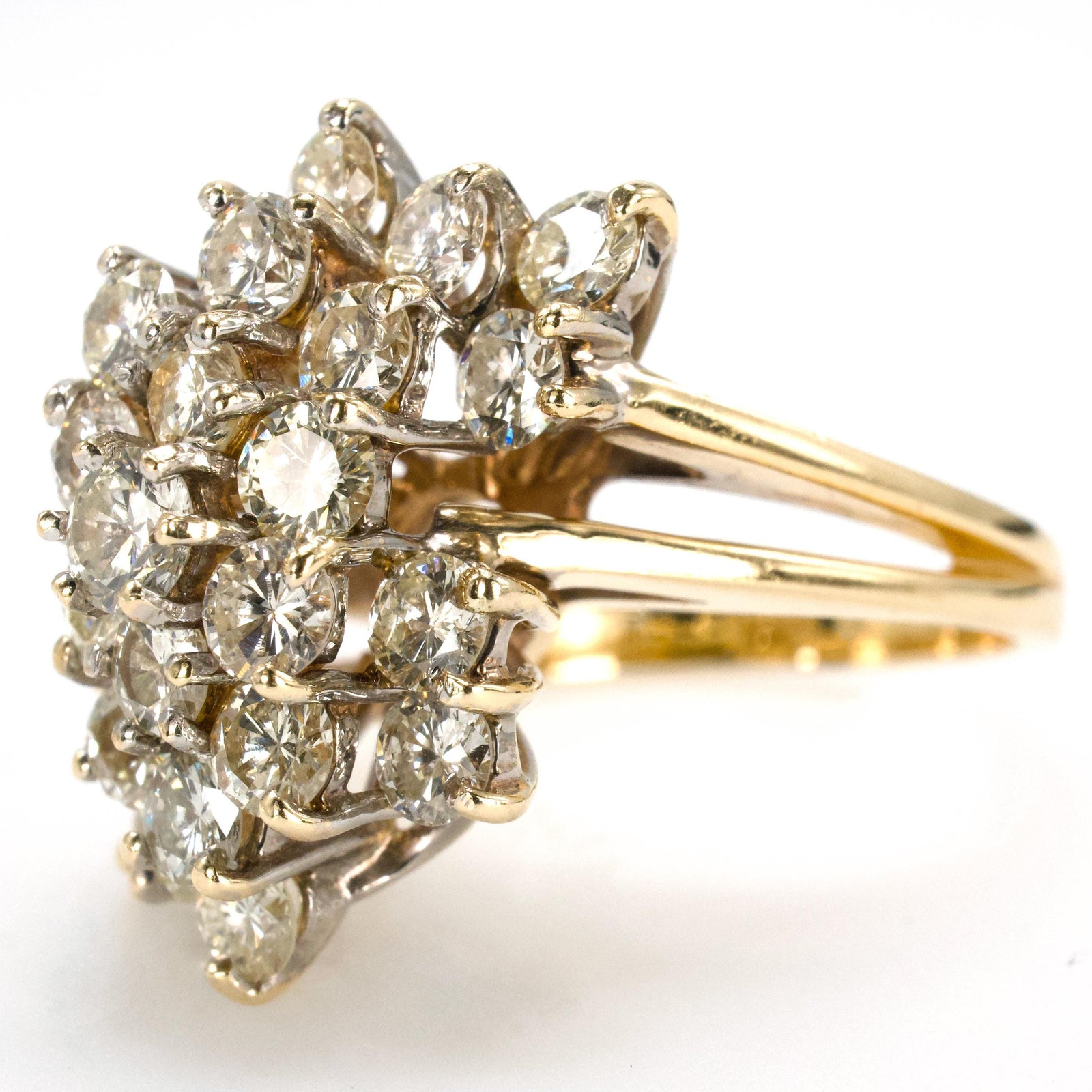 Vintage 3.00 Carats Diamond and Yellow Gold Waterfall Ring