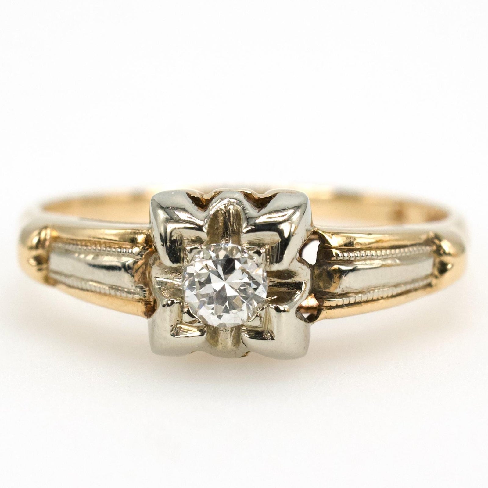 Estate 1930s Two Tone Gold Diamond Engagement Ring