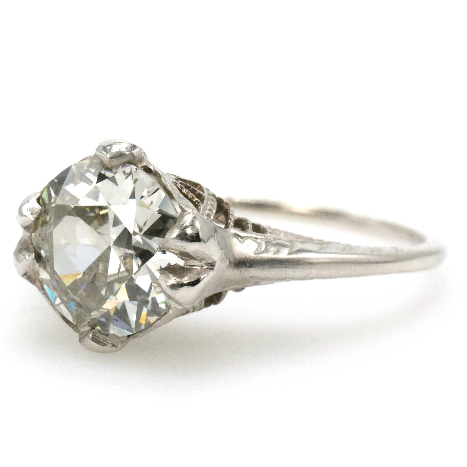 Edwardian 1.60 Carat Old European Cut Diamond Solitaire Filigree Engagement Ring