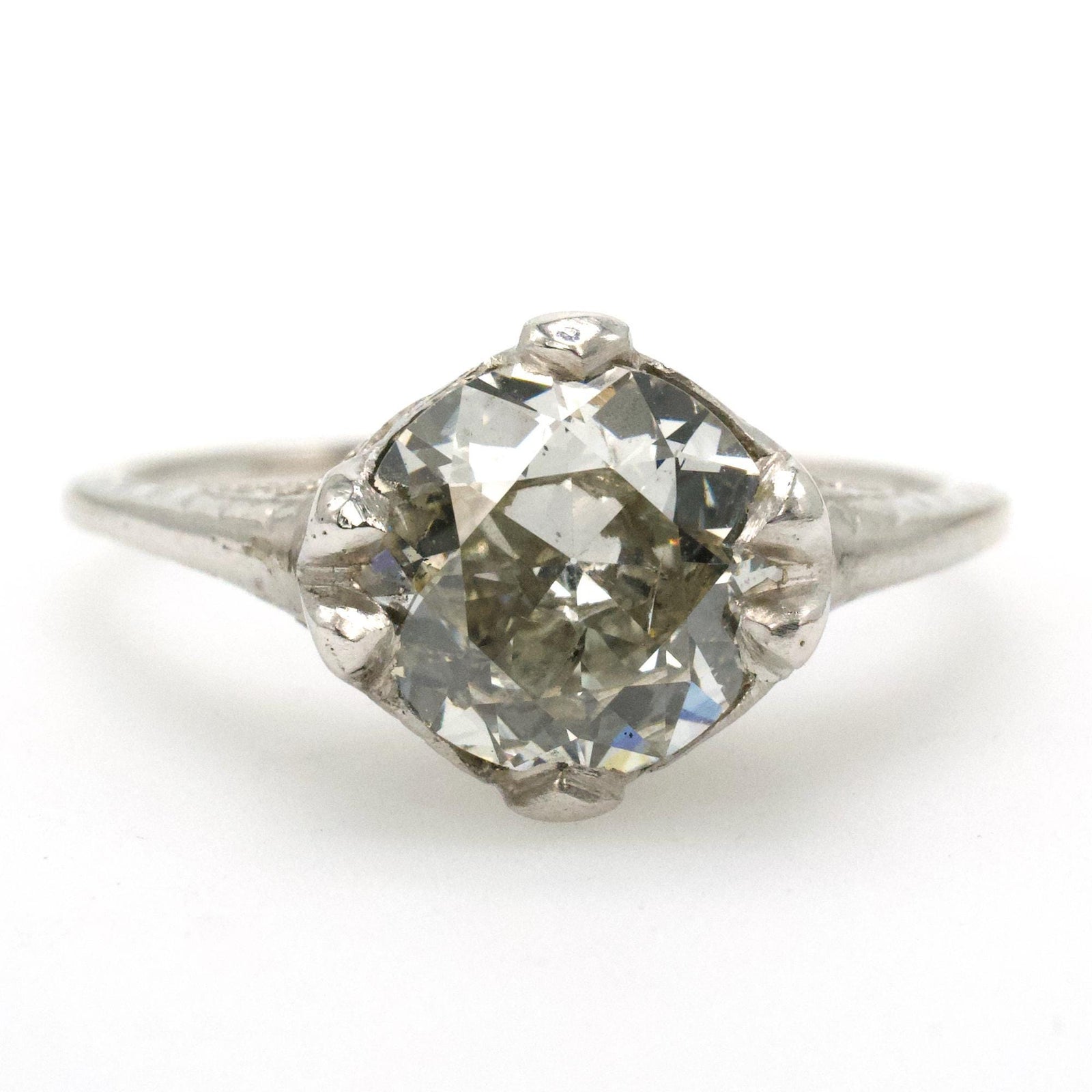 Edwardian 1.60 Carat Old European Cut Diamond Solitaire Filigree Engagement Ring