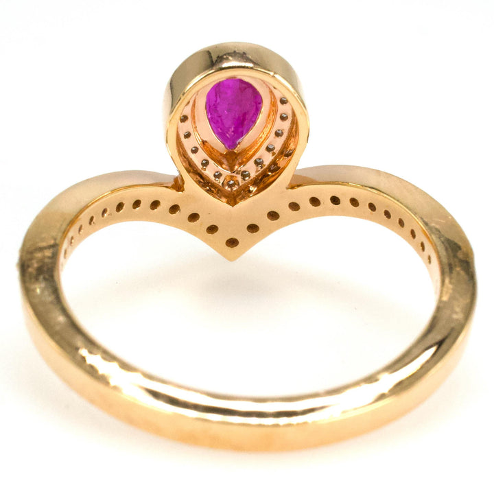 Art Nouveau Style Pear Ruby and Diamond Tiara Style Ring