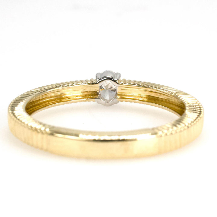 Ribbed Yellow Gold Band with Small Oval Diamond