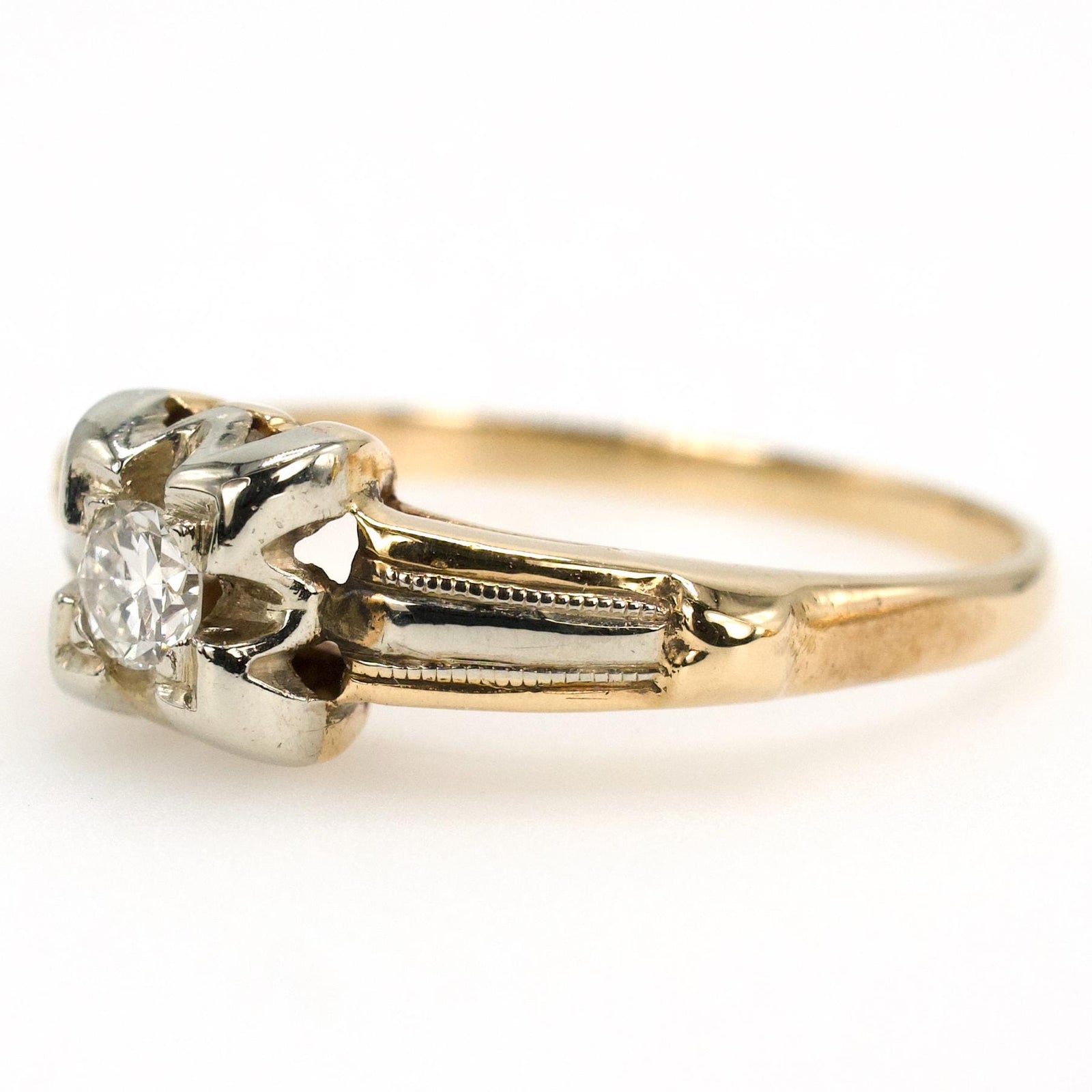 Estate 1930s Two Tone Gold Diamond Engagement Ring
