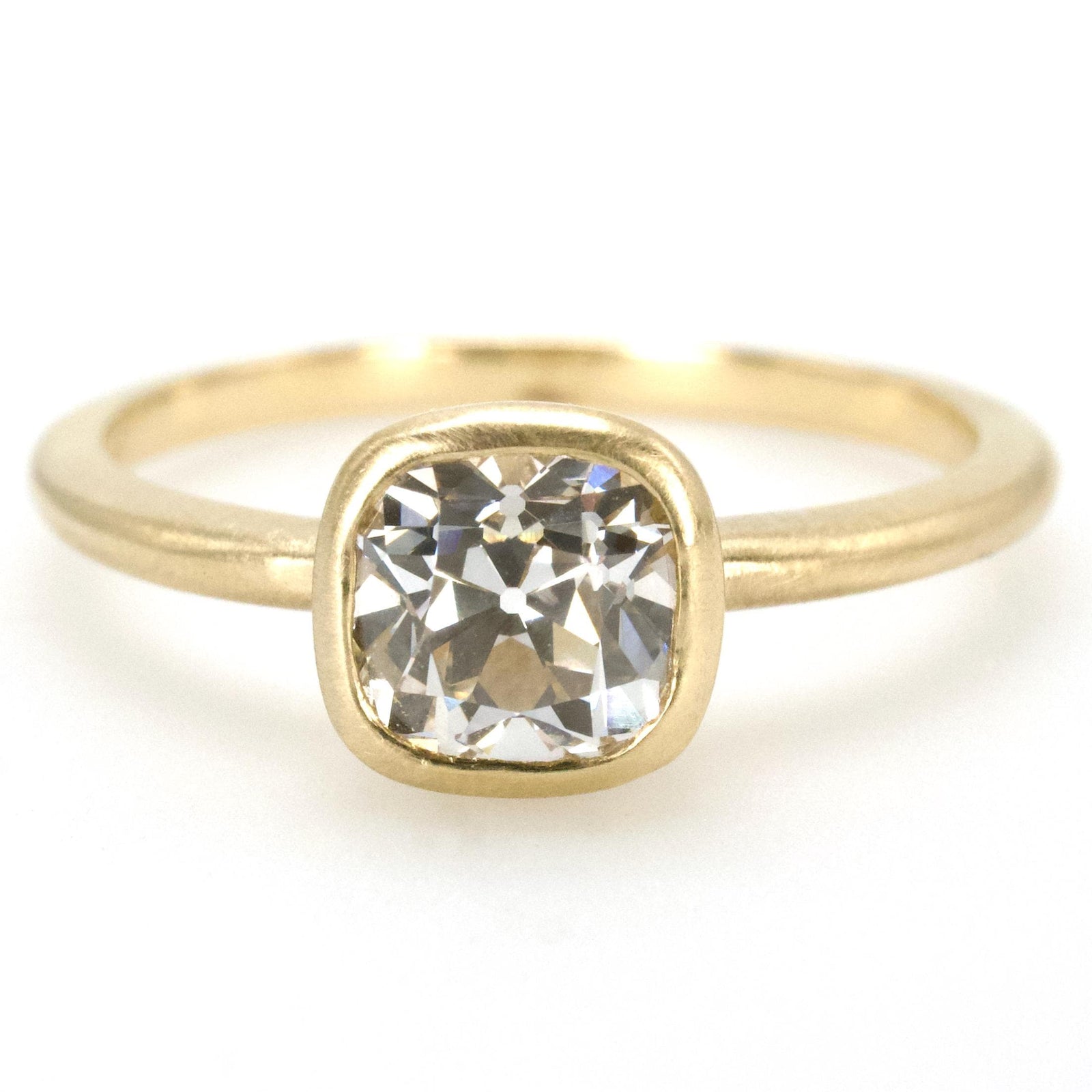 1.03 Carat Old Mine Cut Lab Diamond in Gold Solitaire Bezel Ring