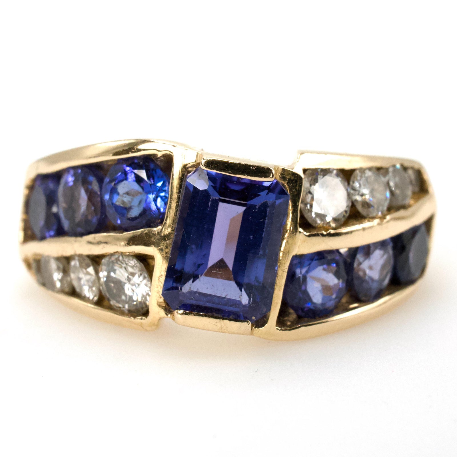 Vintage 14K Yellow Gold Tanzanite and Diamond Band