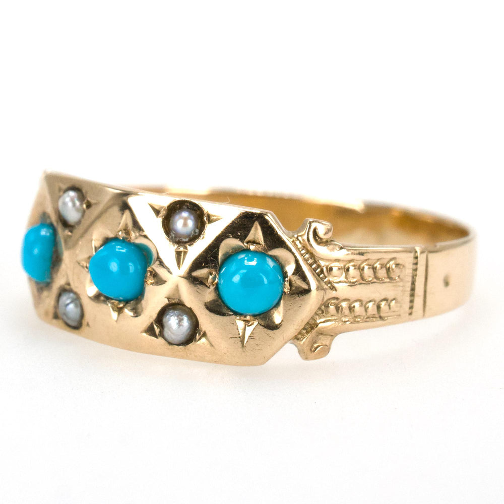 Victorian Yellow Gold Turquoise and Pearl Band