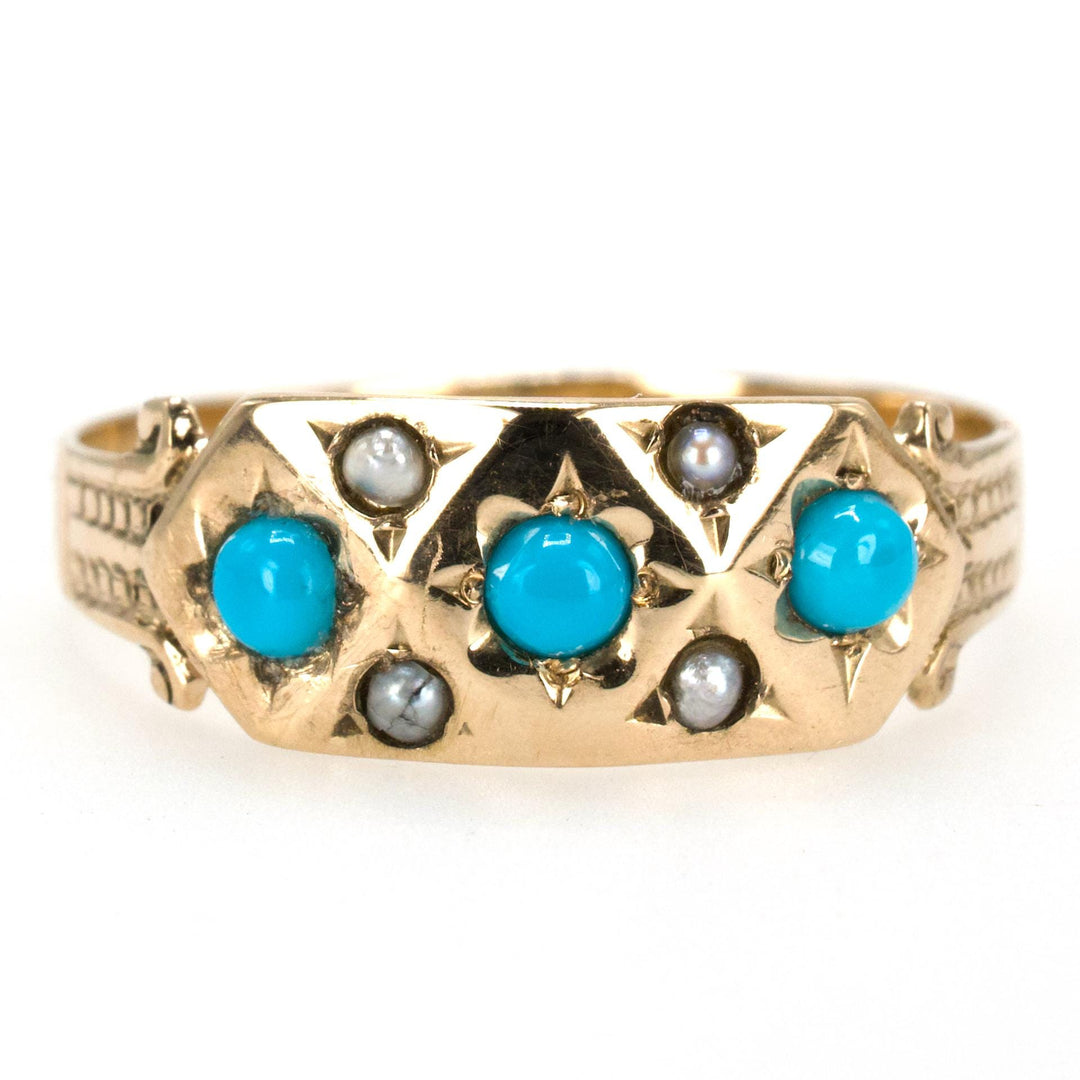 Victorian Yellow Gold Turquoise and Pearl Band
