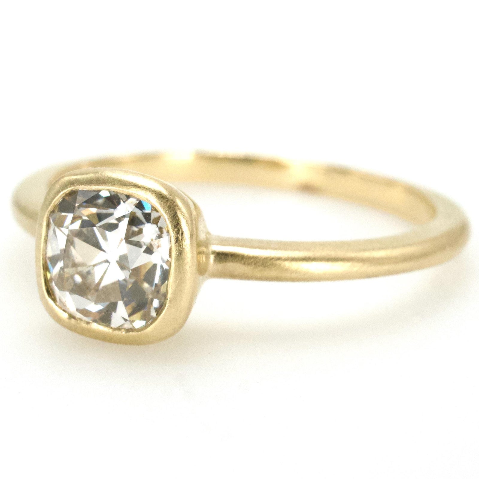 1.03 Carat Old Mine Cut Lab Diamond in Gold Solitaire Bezel Ring