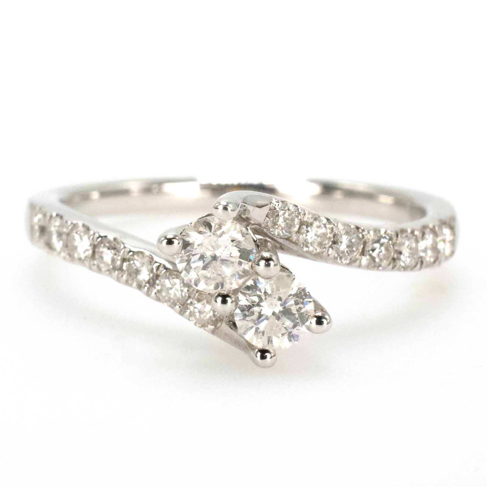 Dainty Diamond Bypass Style White Gold Engagement Ring