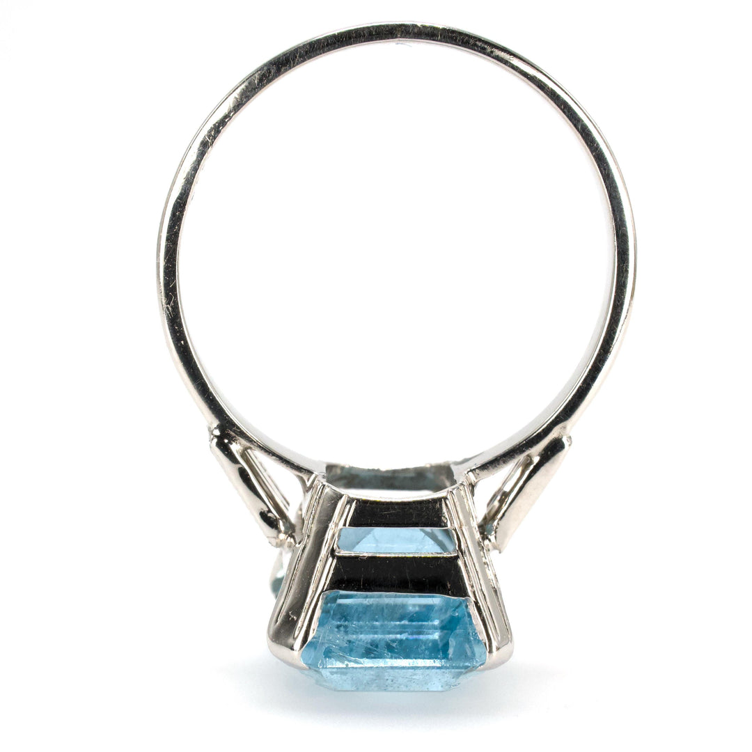 Art Deco Emerald Cut Aquamarine and Baguette Diamond Solitaire