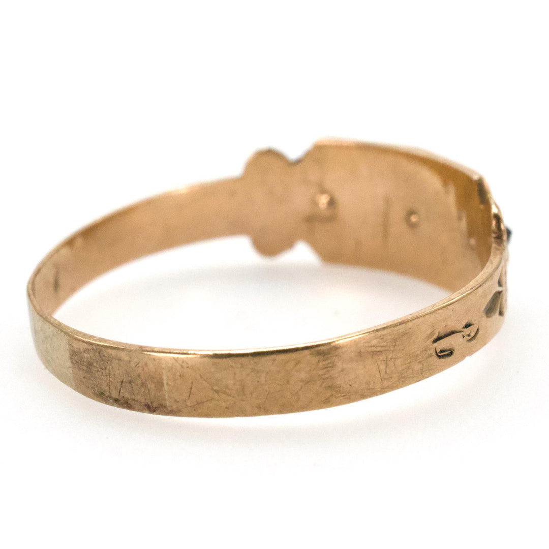Victorian 10K Yellow Gold Garnet and Seed Pearl Gents Band
