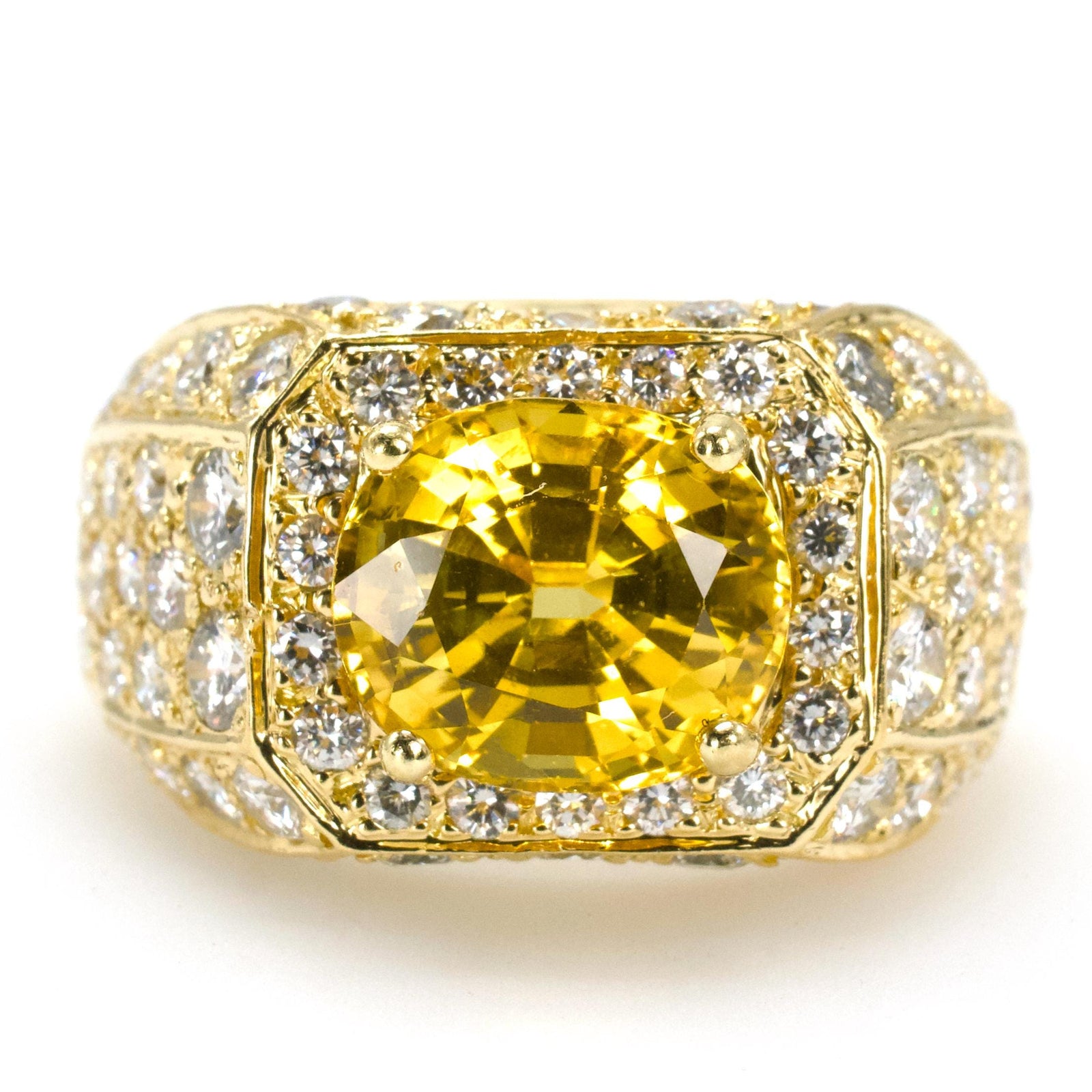Estate Hammerman Bros. 18K Gold Yellow Sapphire and Diamond Ring