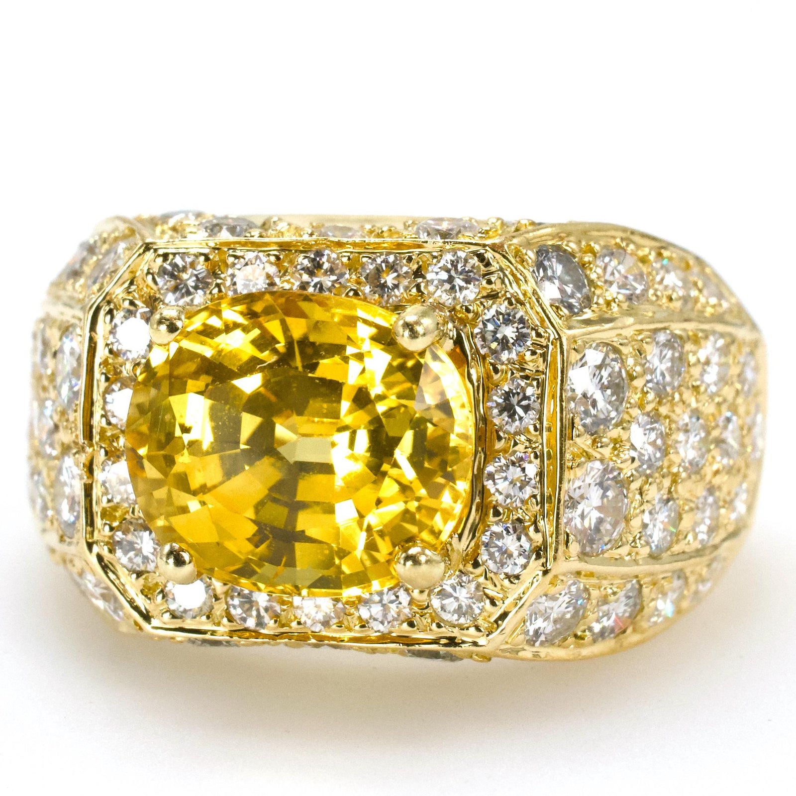 Estate Hammerman Bros. 18K Gold Yellow Sapphire and Diamond Ring