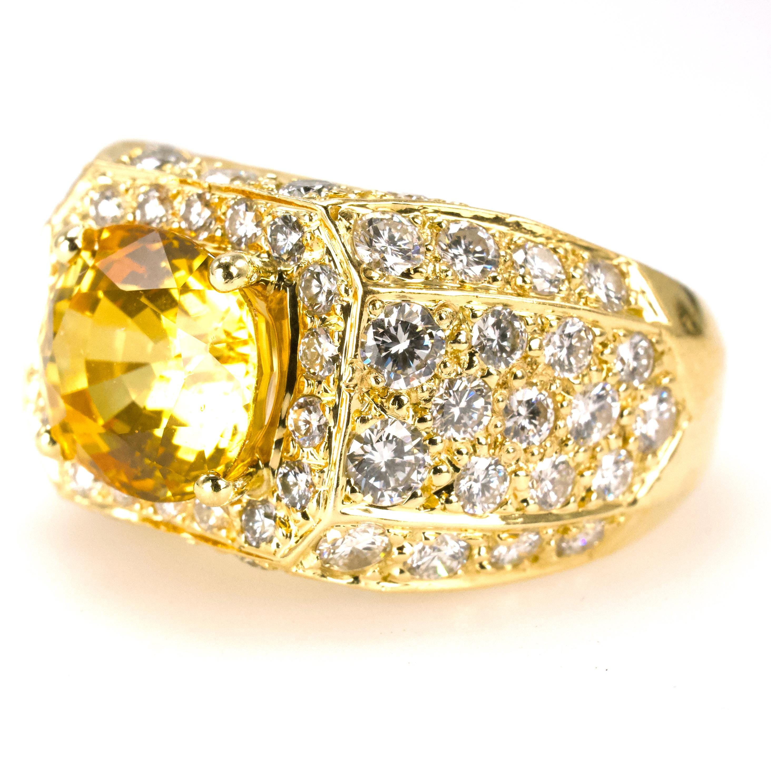 Estate Hammerman Bros. 18K Gold Yellow Sapphire and Pavé Estate Hammerman Bros. 18K Gold Yellow Sapphire and Pavé
