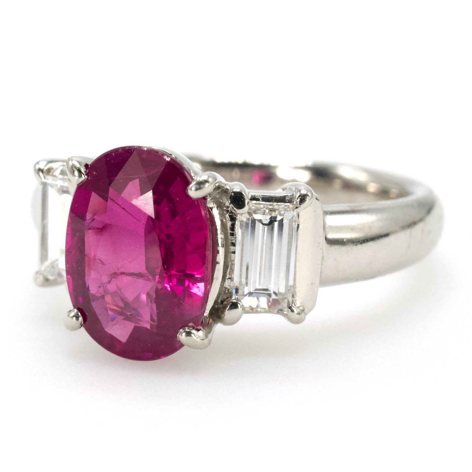 Estate 2.15 Carat GIA Oval Burmese Ruby Solitaire with Baguette Accent Diamonds