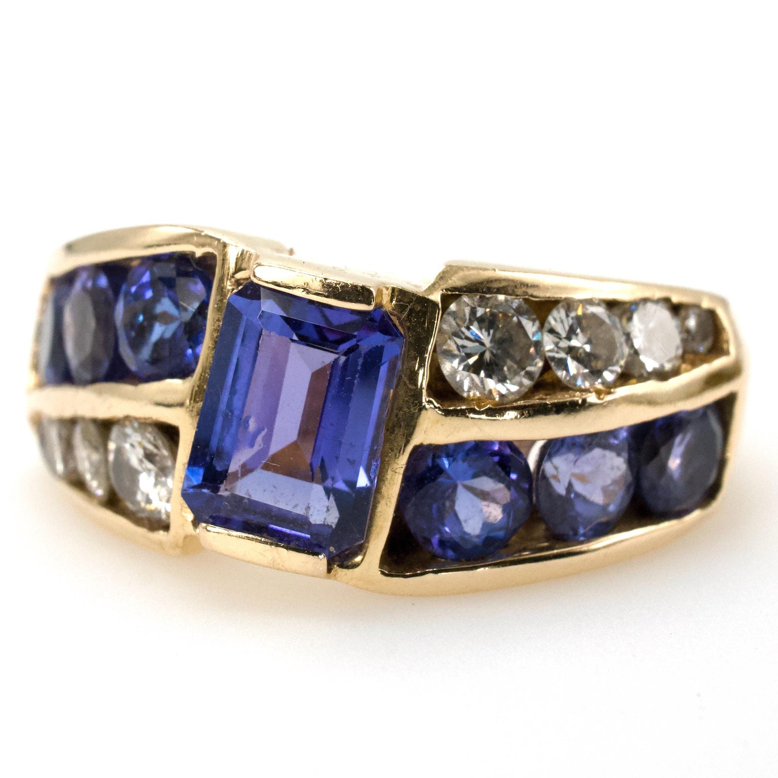 Vintage 14K Yellow Gold Tanzanite and Diamond Band