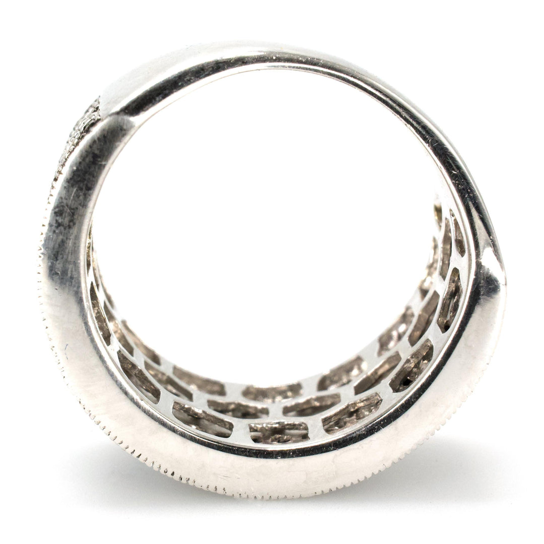 Wide Sterling Silver Ring with 5 Rows of Blue Diamonds