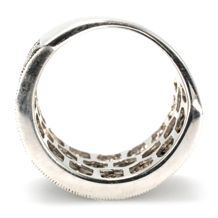 Wide Sterling Silver Ring with 5 Rows of Blue Diamonds