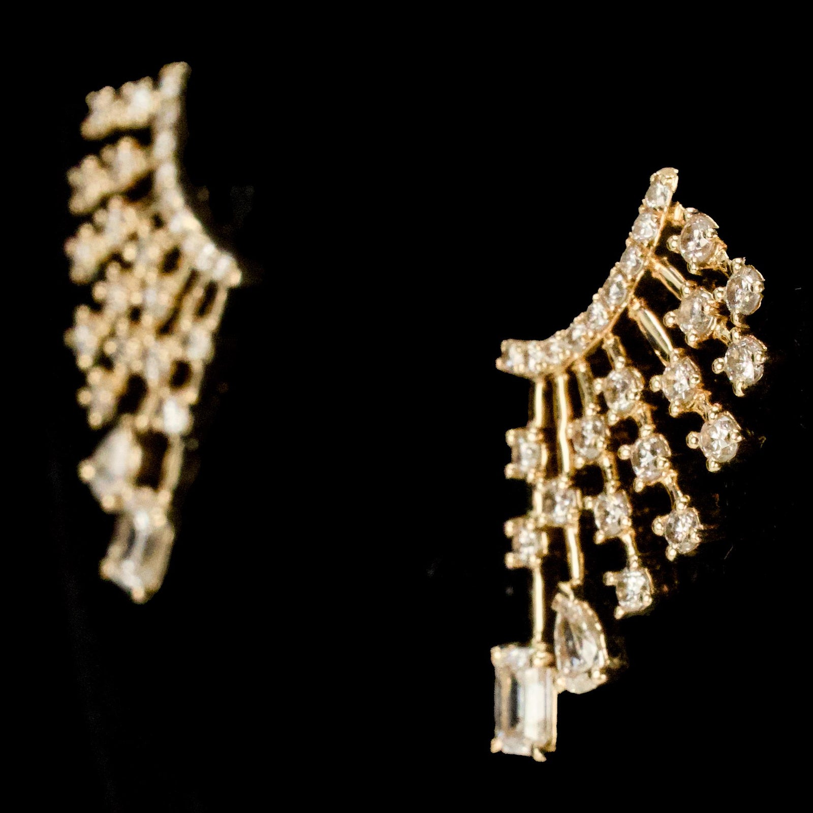 14K Yellow Gold and Diamond Ear Climber Stud Earrings