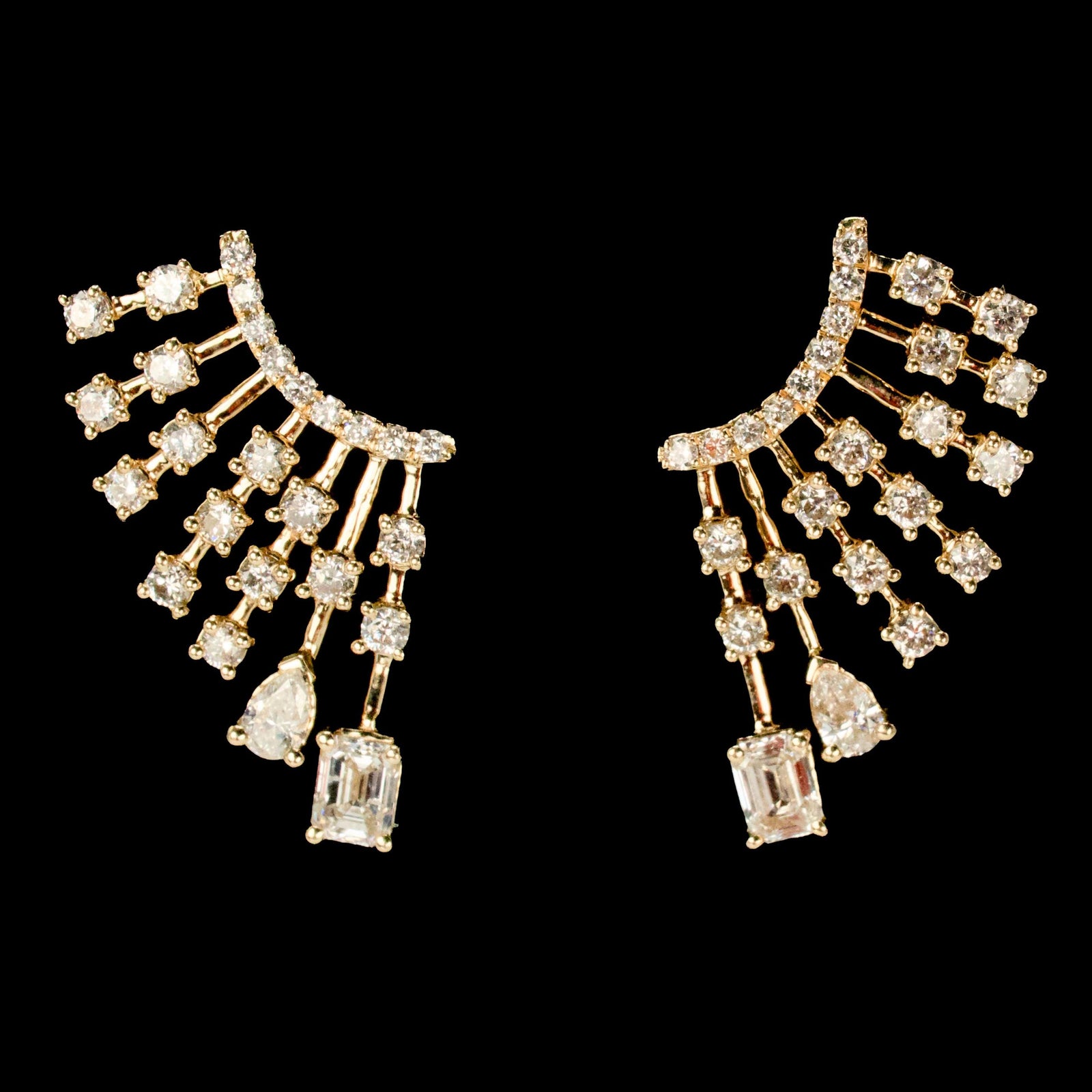 14K Yellow Gold and Diamond Ear Climber Stud Earrings