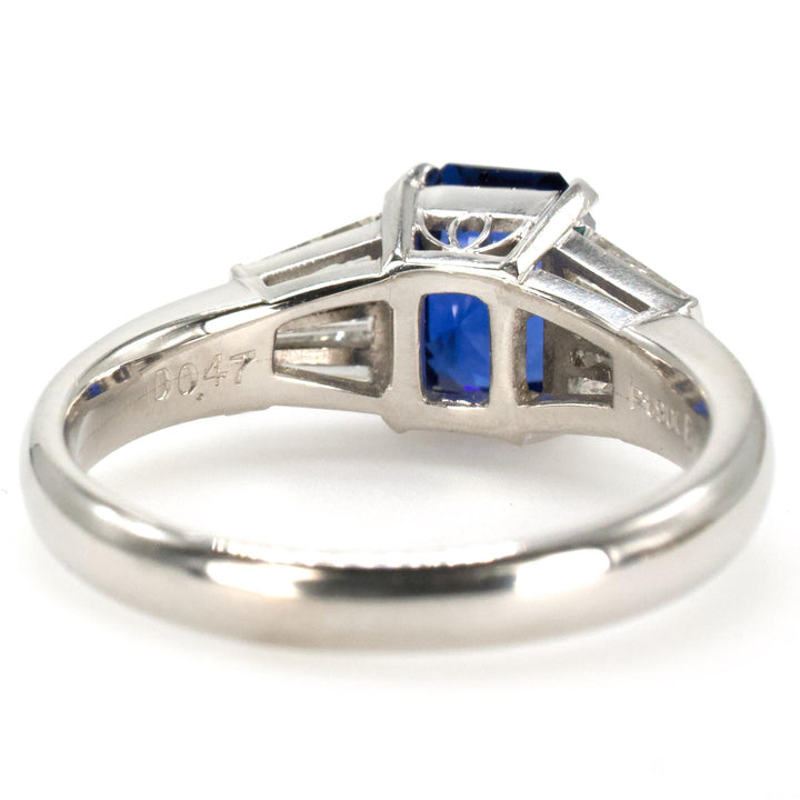 Estate GIA Ceylon Blue Sapphire Ring with Tapered Baguettes in Platinum
